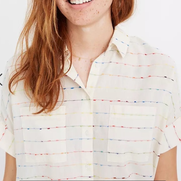 Madewell Courier Shirt in Flecked Rainbow Stripe XXS NWT - Picture 3 of 8